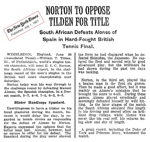 ALONSO vs NORTON Wimbledon 1921